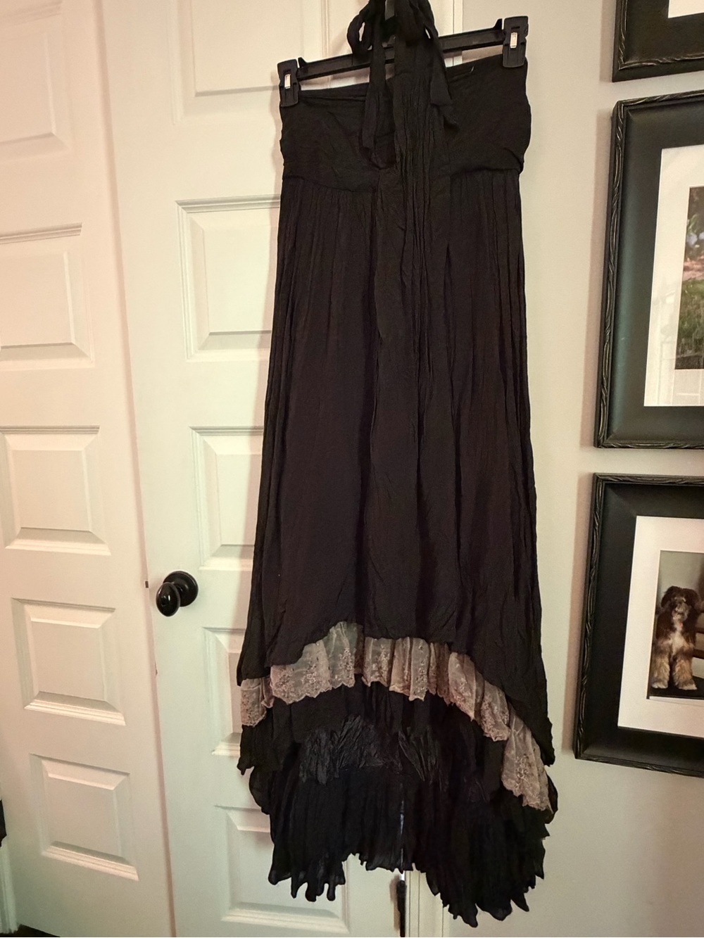 Ryu Black High-Low Strapless Maxi Dress with Lace Accent